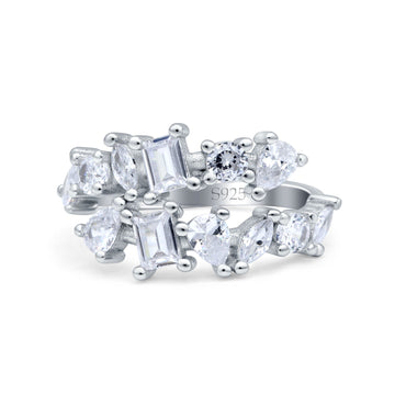 Vintage Style Engagement Cluster Multi Shape Stone Art Deco Marquise Pear Round Emerald Cut Ring Band Simulated Cubic Zirconia 925 Sterling Silver